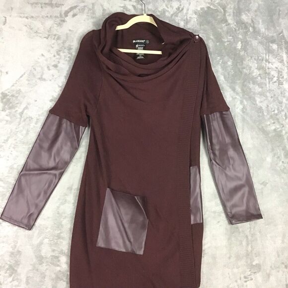 Blank NYC Women’s Size S Maroon Faux Leather Panel Drape Cardigan Sweater - Picture 9 of 14